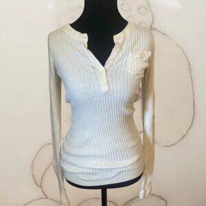 vintage american eagle cream ribbed button up henley top